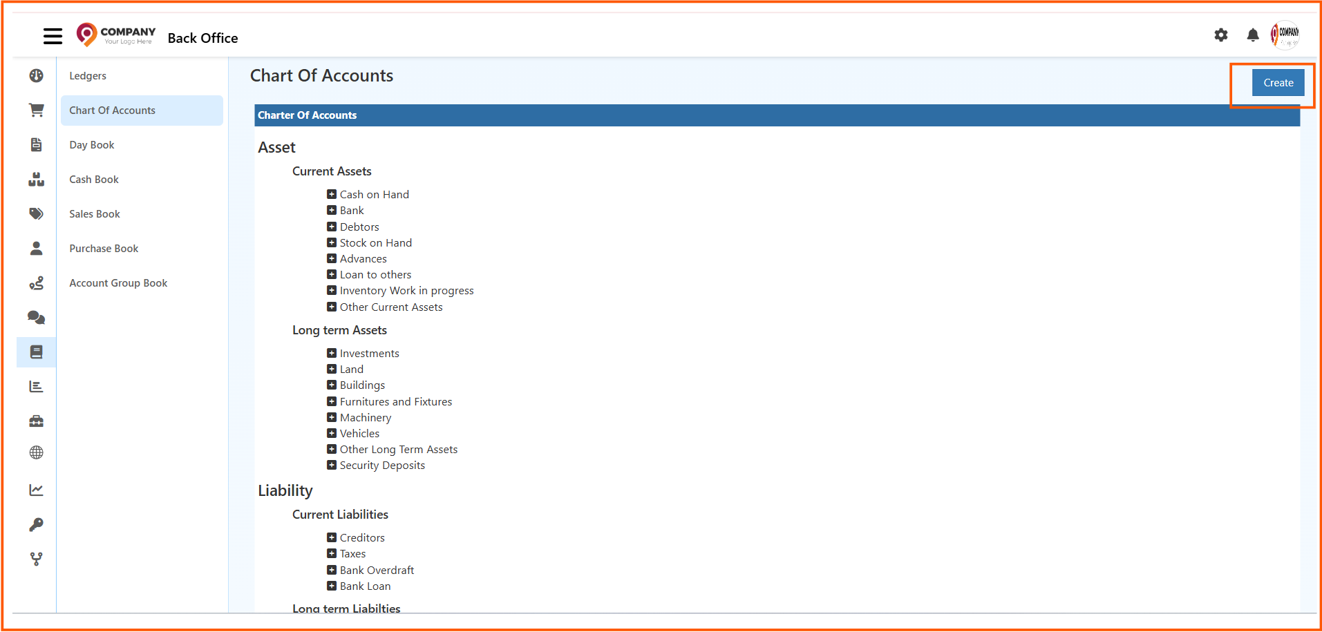 Chart of Accounts page