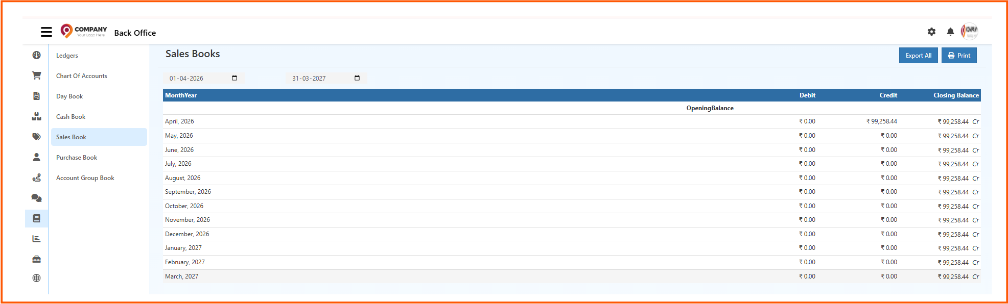 Sales Book detailed view