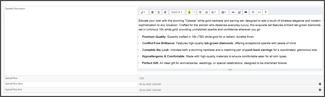 Variation configuration panel displaying product attributes and publishing settings