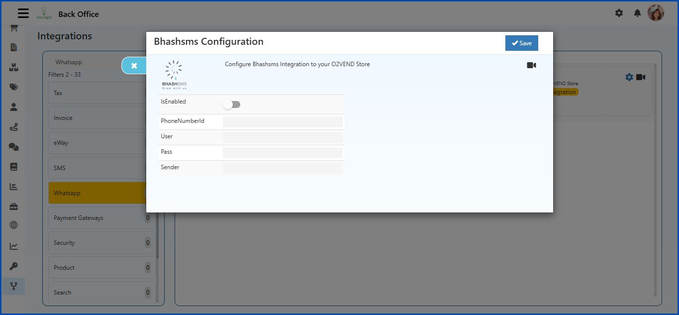 Bhashsms Integration in O2VEND