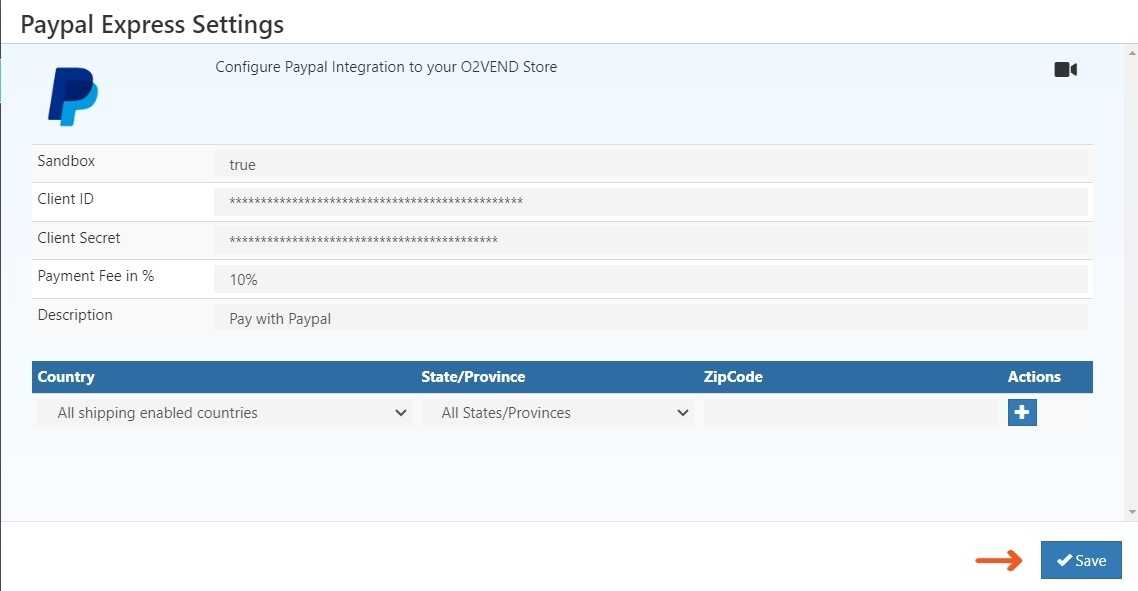 PayPal Integration in O2VEND