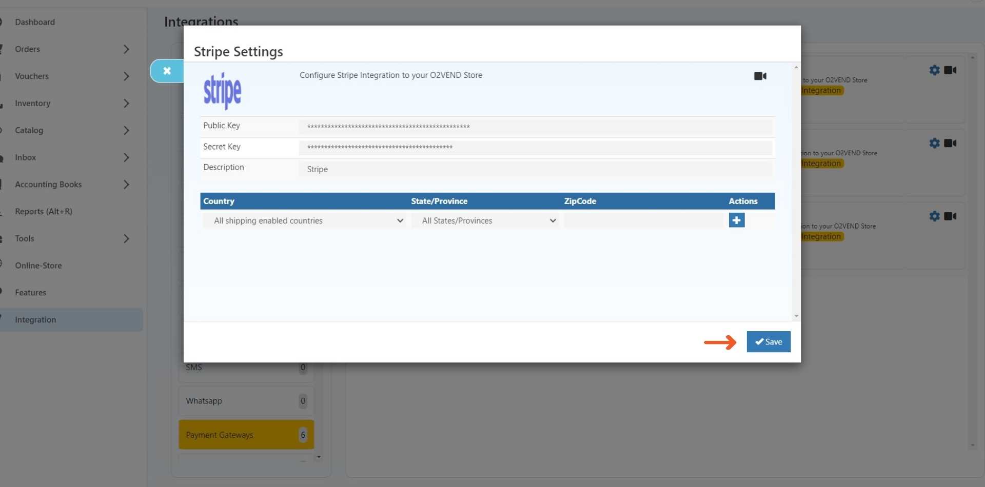 Stripe Integration in O2VEND