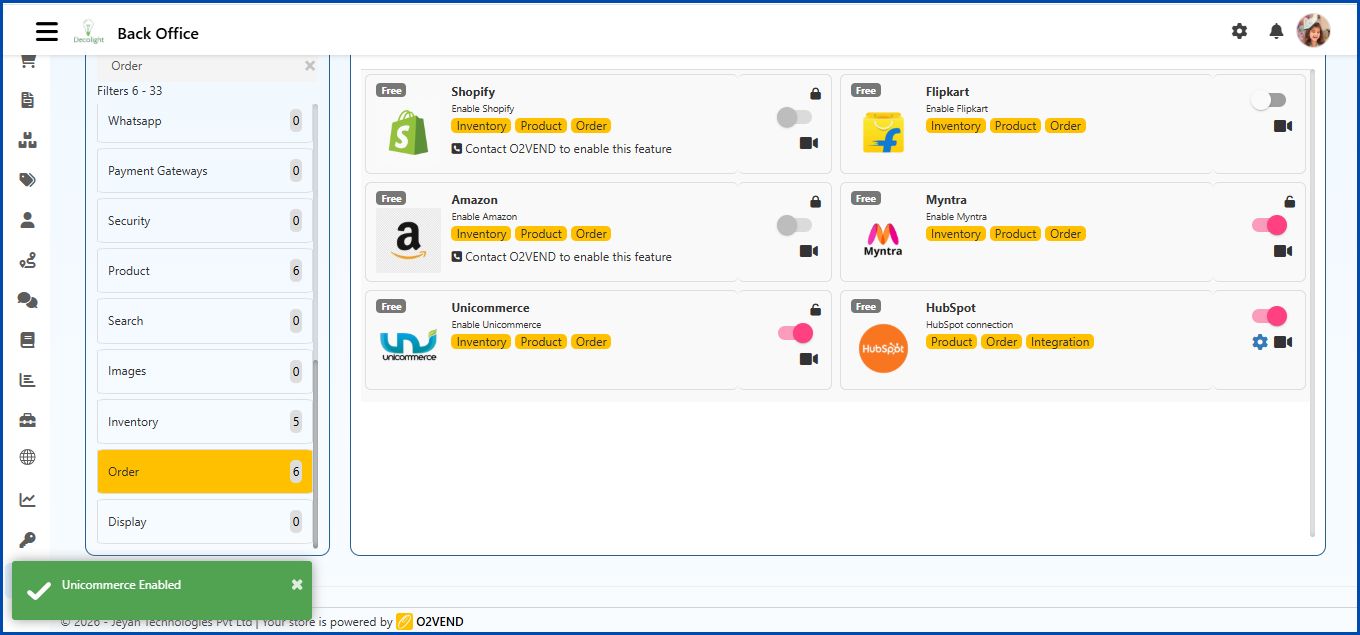 Unicommerce Integration in O2VEND