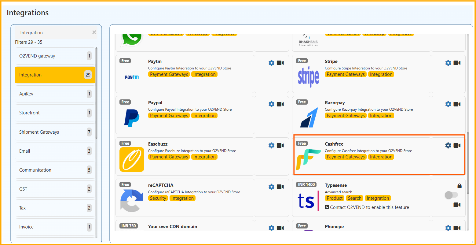 Cashfree Integration List