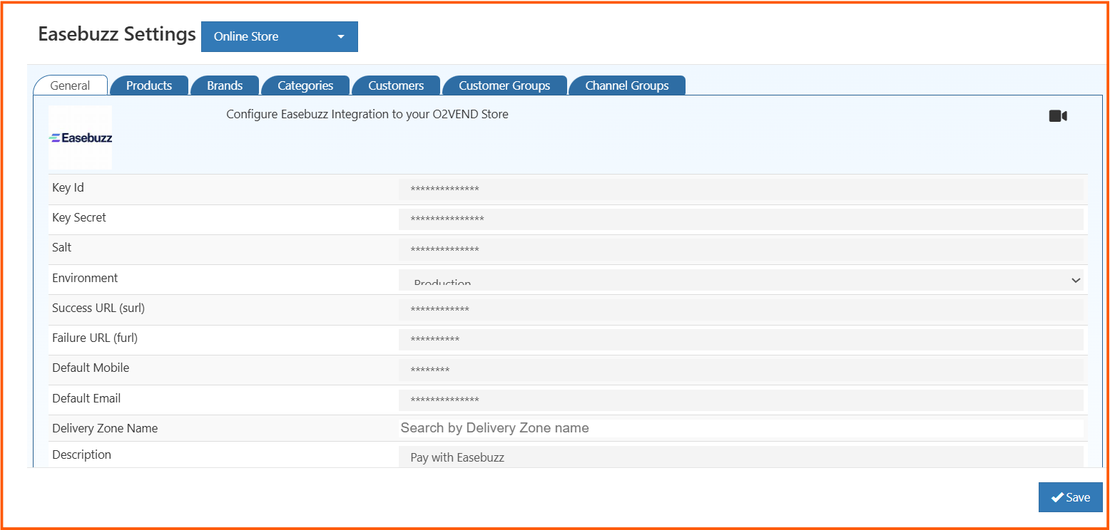 Easebuzz General Settings