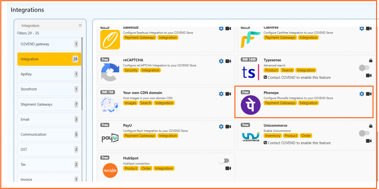 PhonePe Integration List