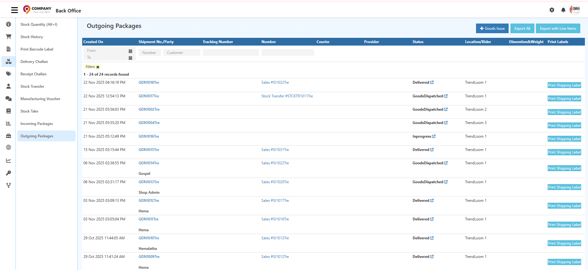 O2VEND ERP – Goods Dispatched Note (GDN) & Outbound Shipment Workflow
