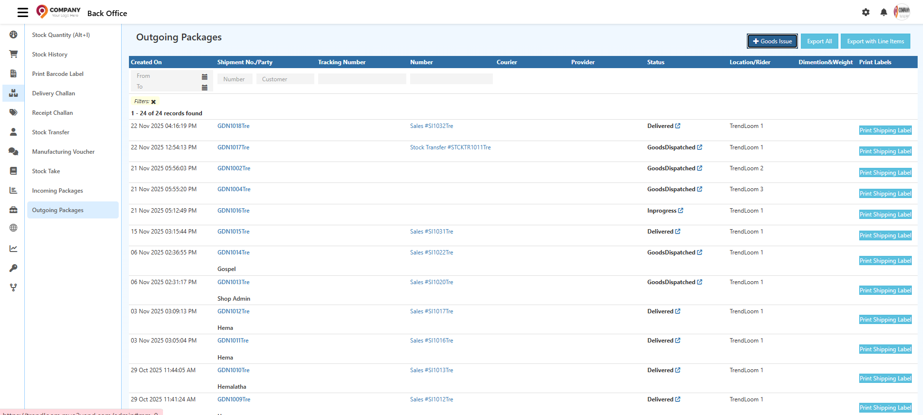 O2VEND ERP – Goods Dispatched Note (GDN) & Outbound Shipment Workflow