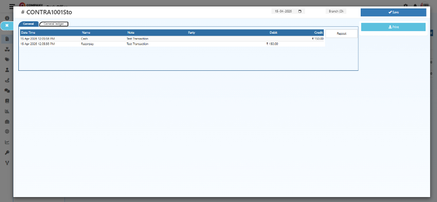 Contra General Ledger