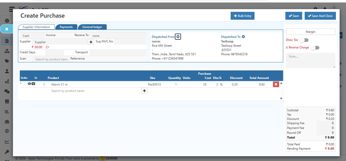 Create Purchase - Filled Form