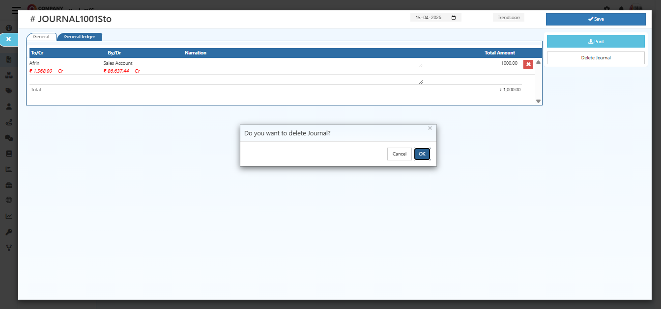 Delete confirmation dialog for journal entry