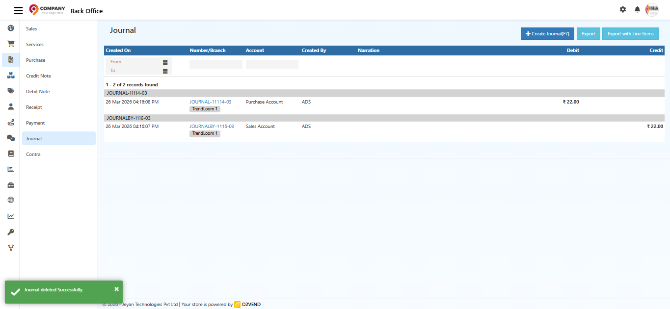 Updated journal list showing recent entries