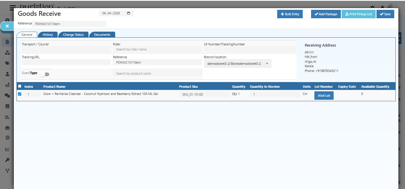GRN Screen - Allot Lot Button