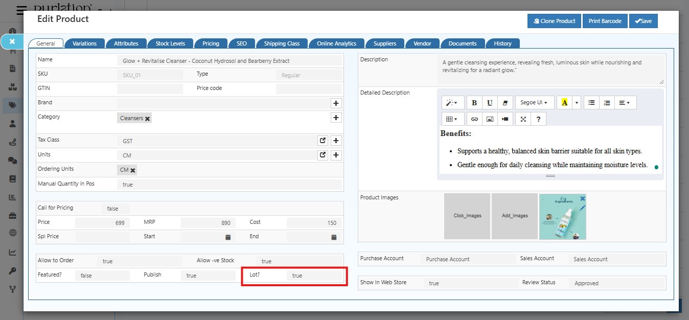 Product Configuration - Enable Lot