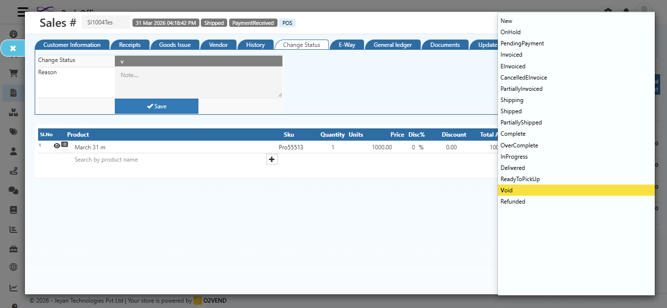 Change Status Dropdown