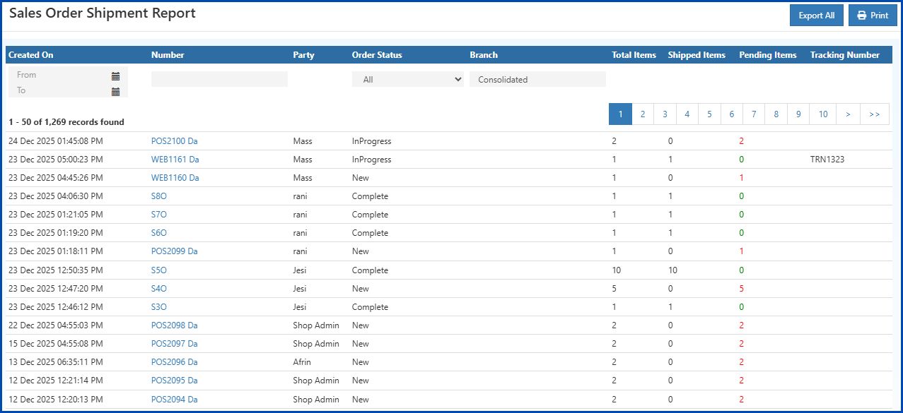 O2VEND Sales Order Shipment Report | Track & Monitor Orders