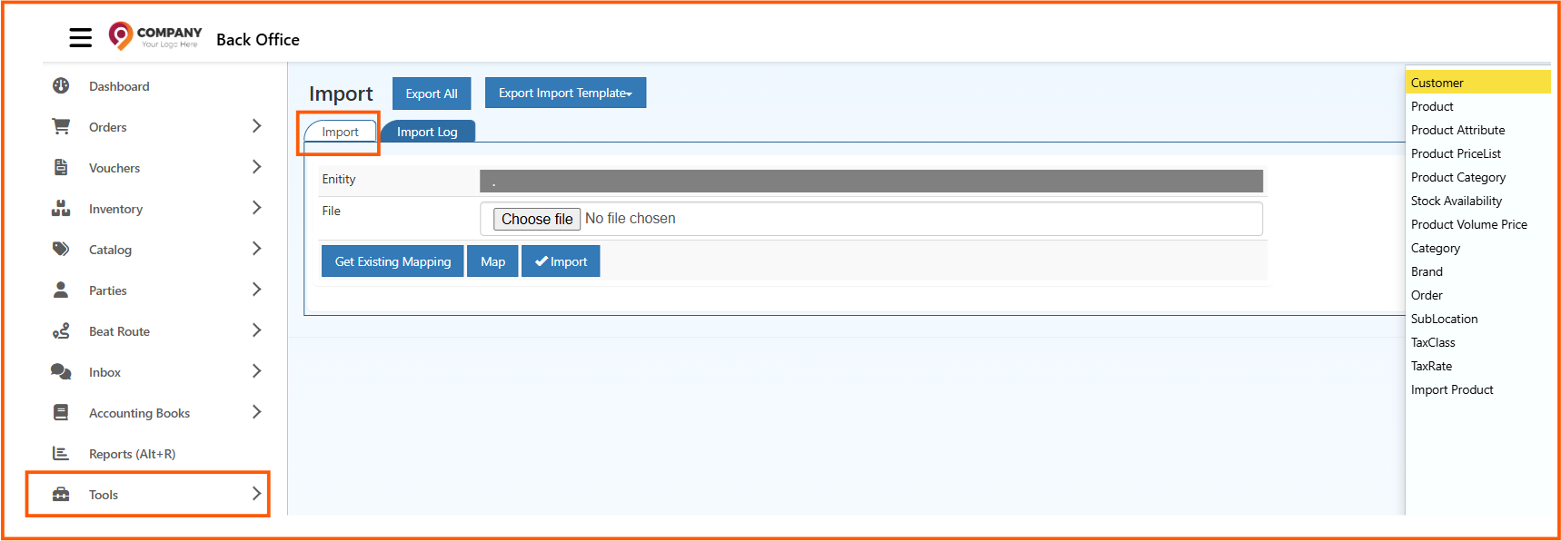 Import Data in O2VEND