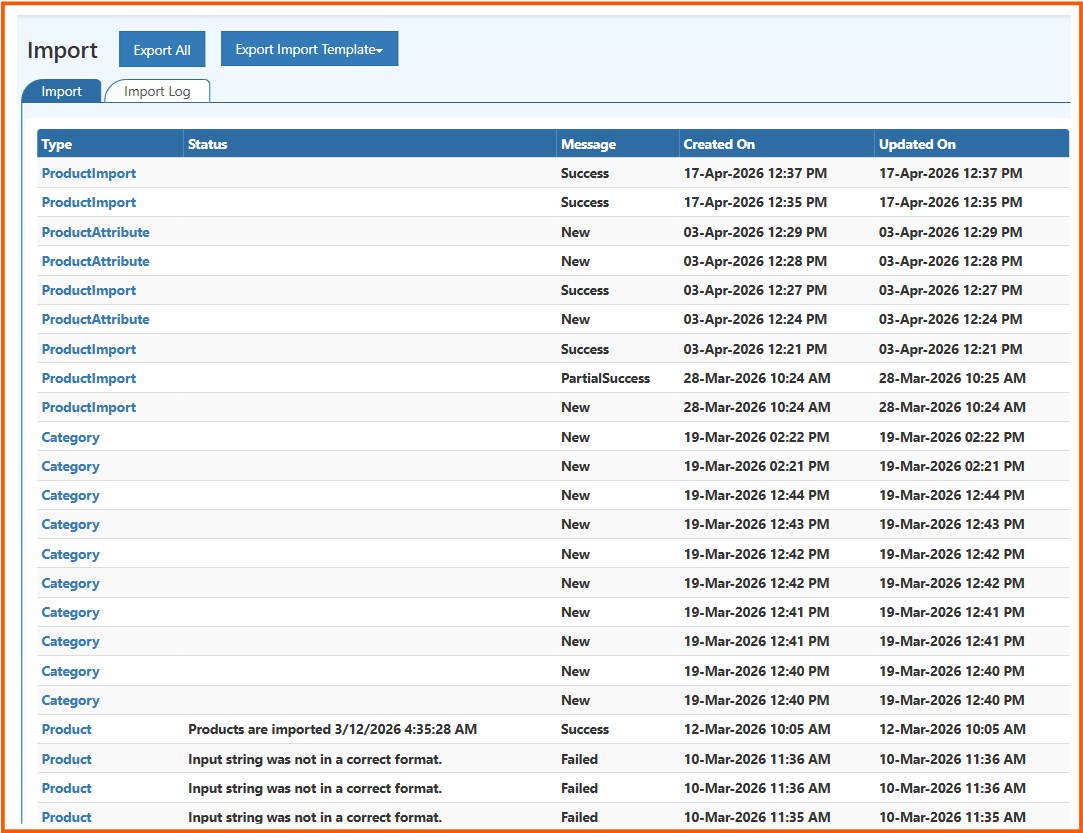 Import Data in O2VEND