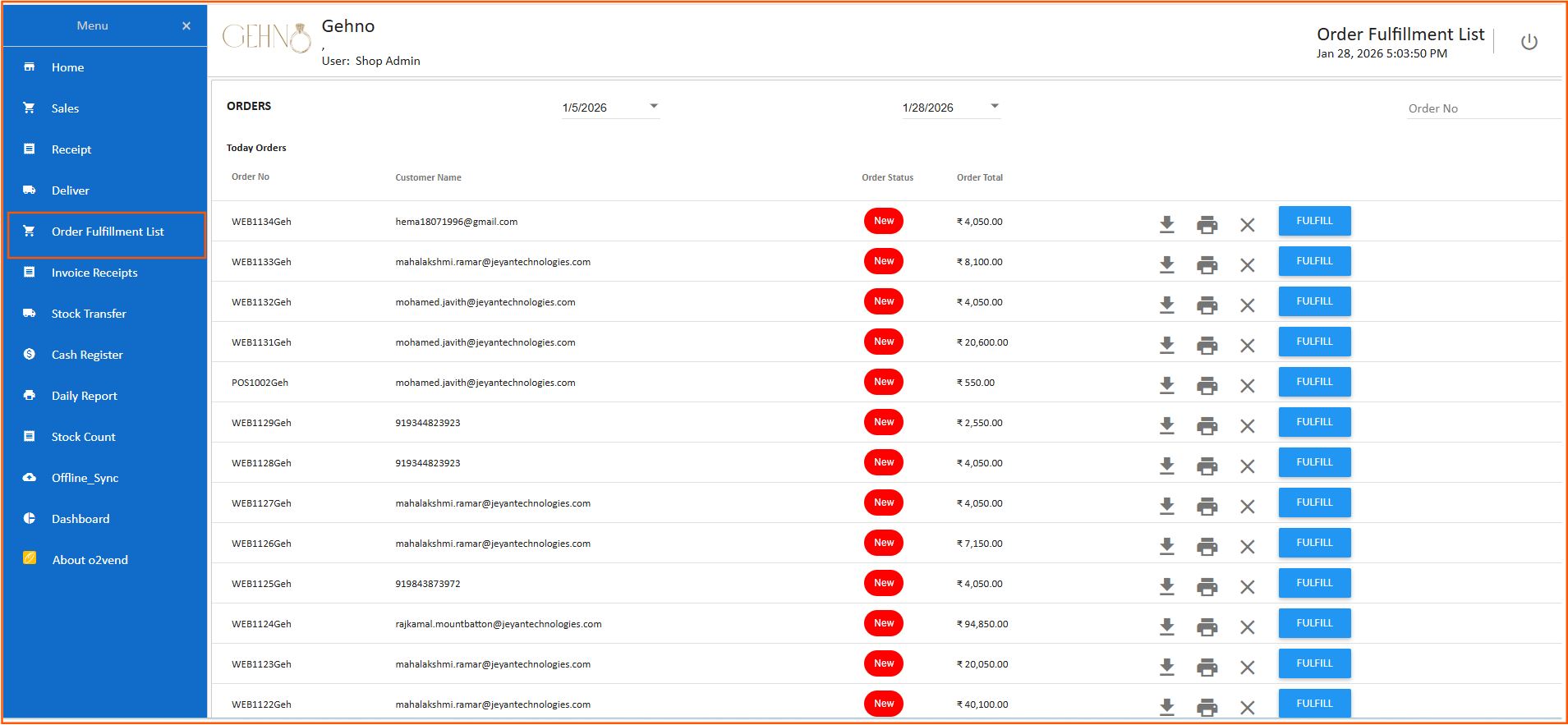 POS Order Fulfillment List - O2VEND POS