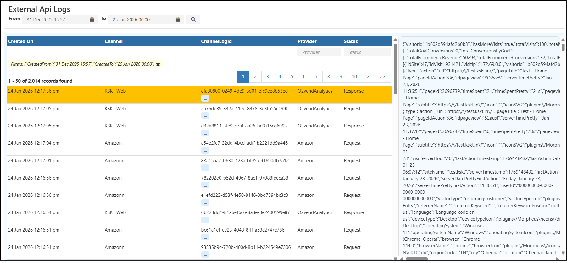 External API Logs Reports