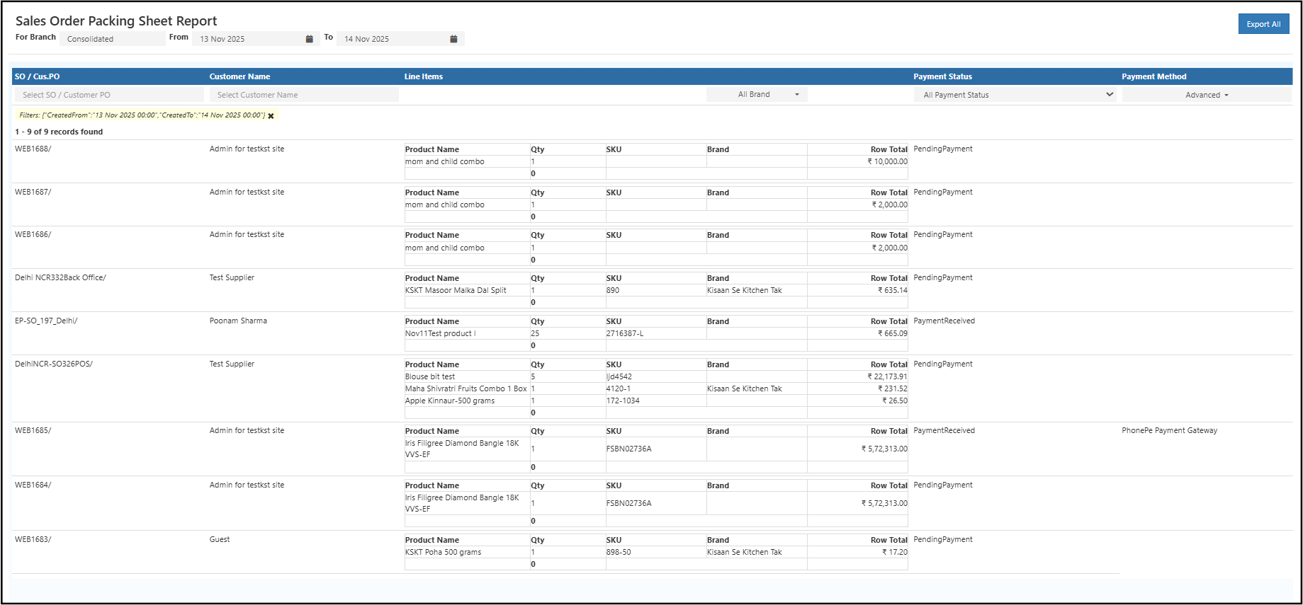 Sales Order Packing Sheet Report in O2VEND Back Office
