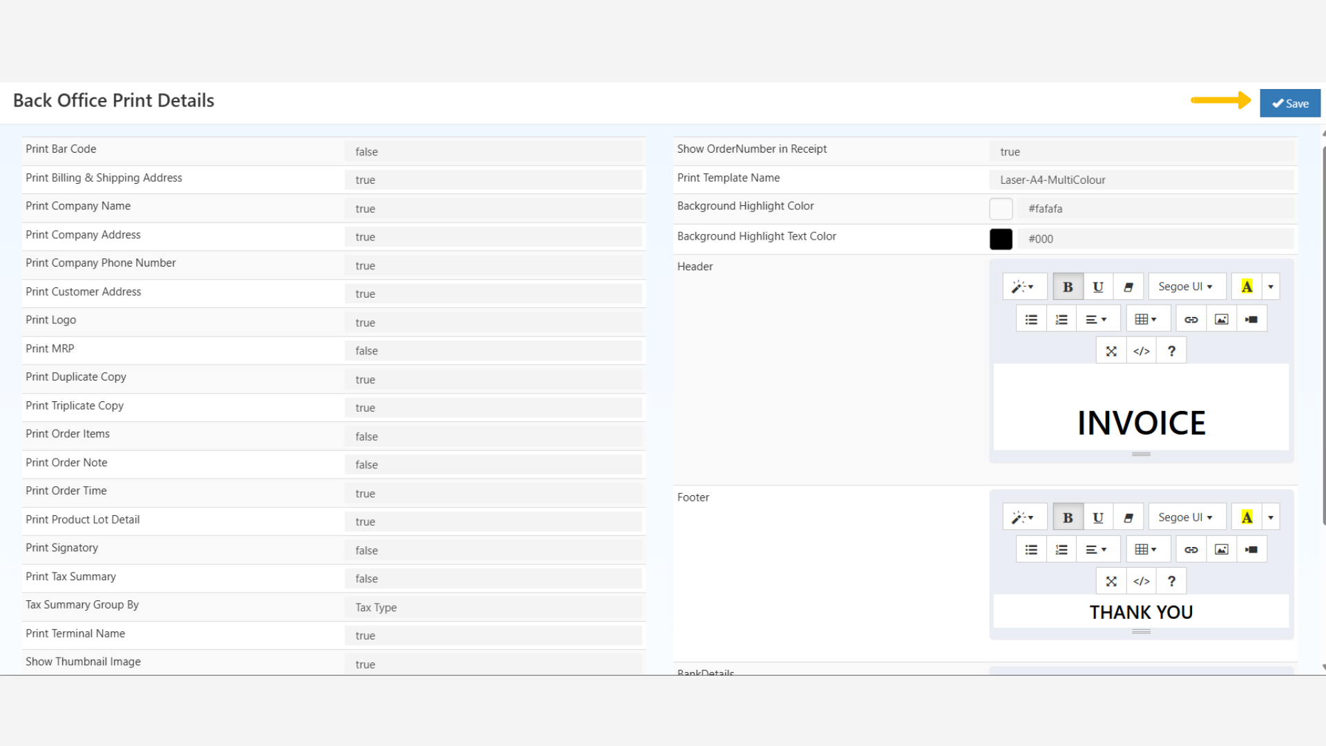 Back Office Print Details – O2VEND Settings Guide