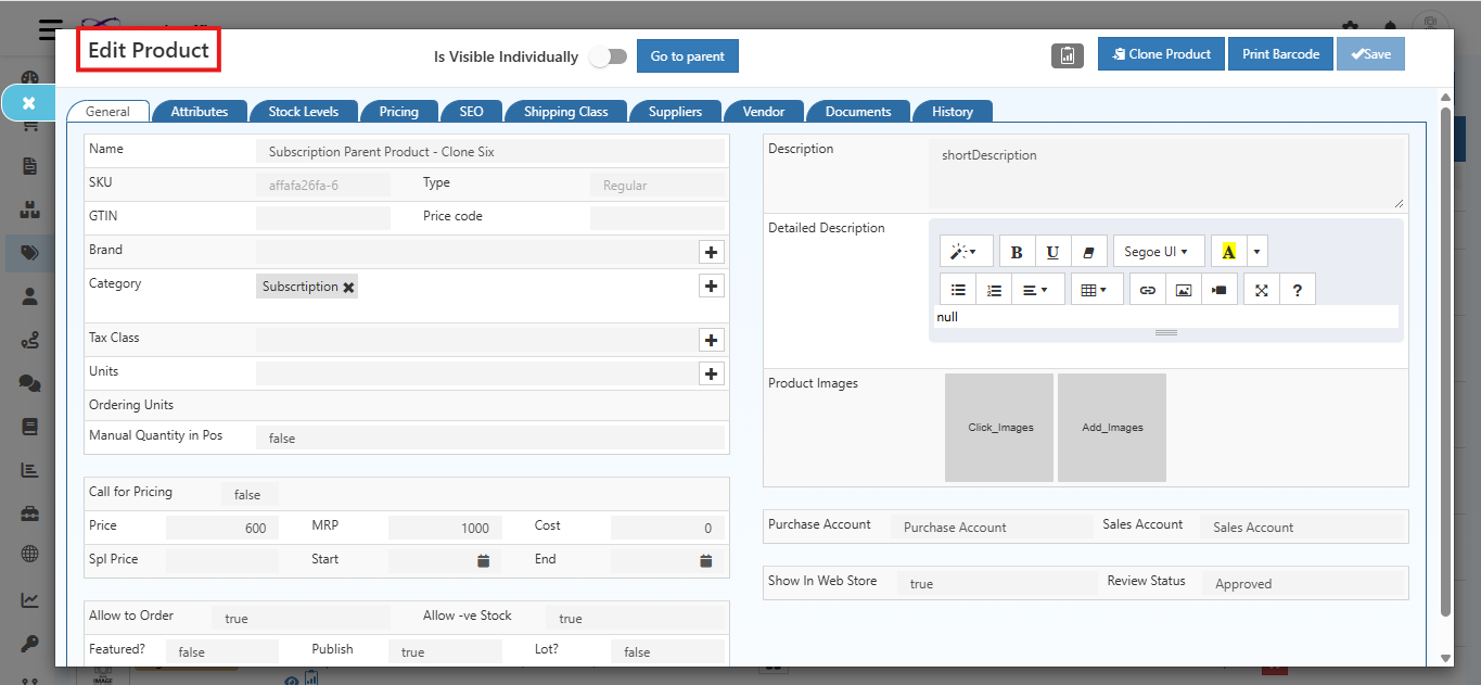 Show Variation in Backoffice
