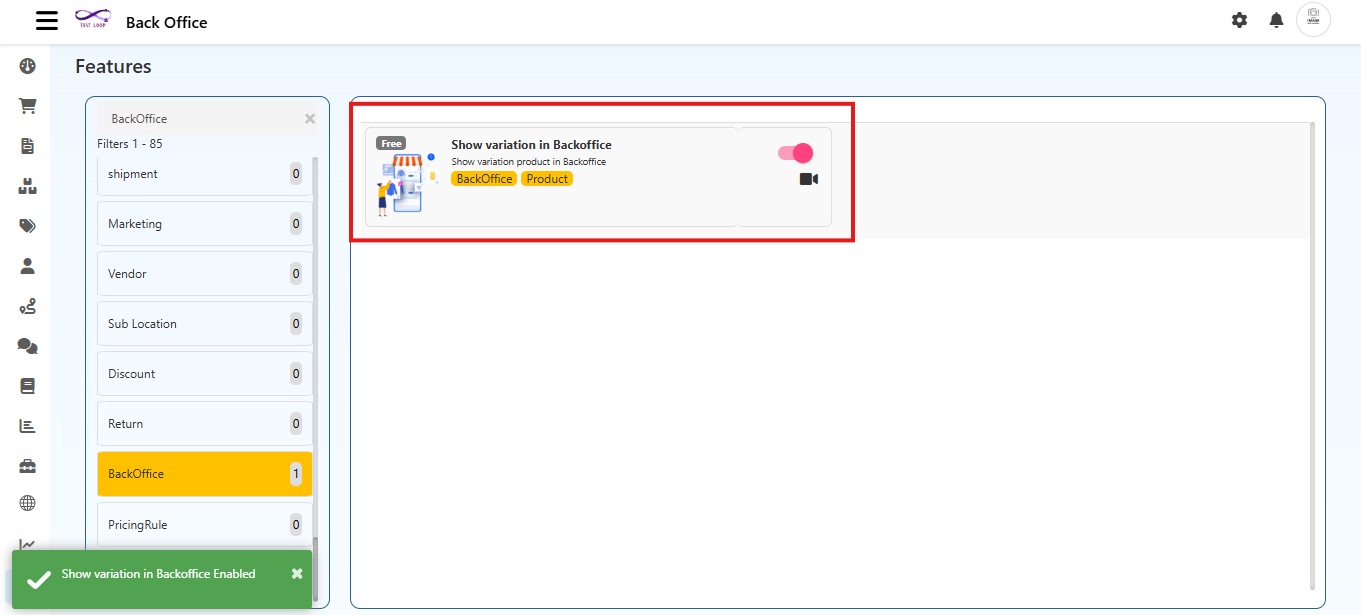 Show Variation in Backoffice