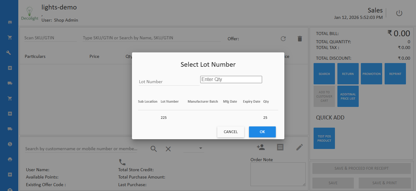 Disable Lot Popup in O2VEND