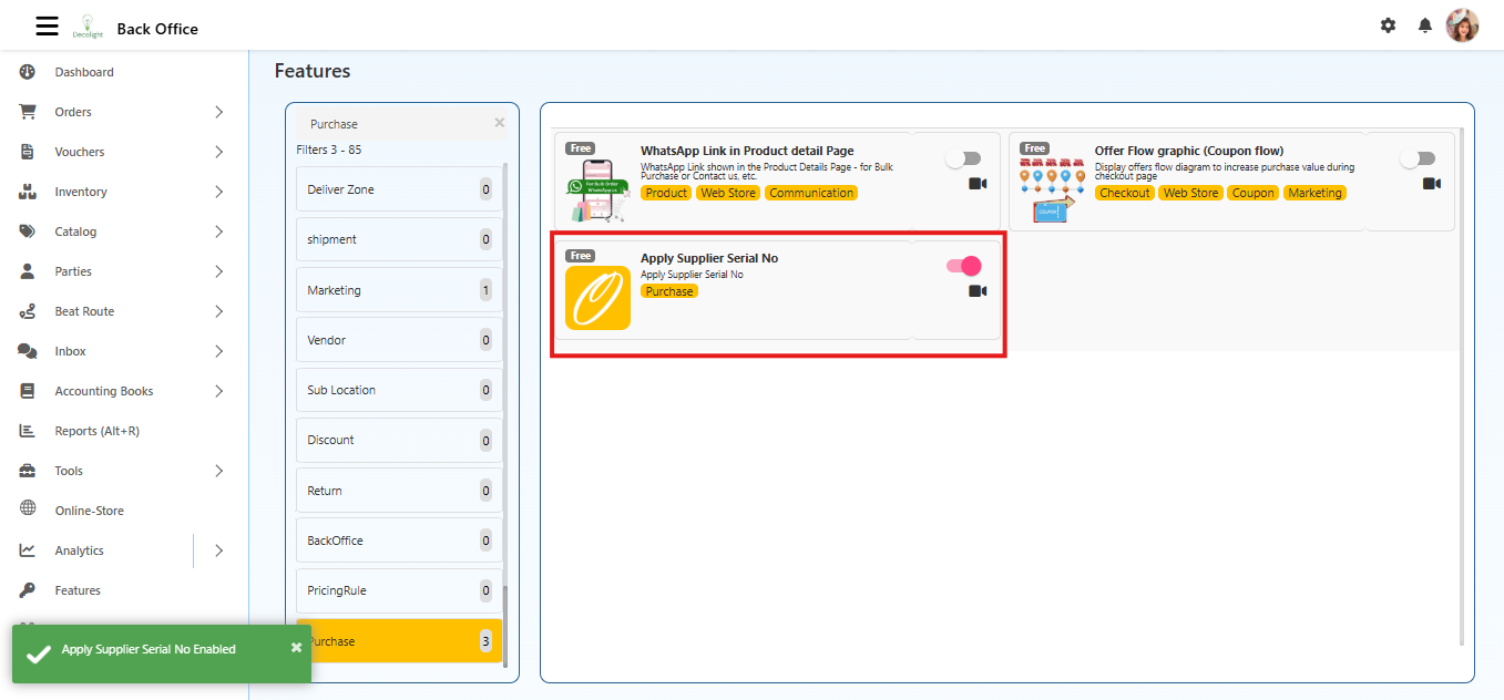 Purchase Feature in O2VEND