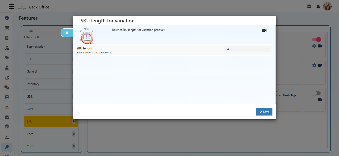 SKU Features in O2VEND