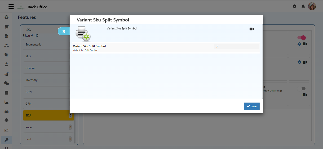 SKU Features in O2VEND