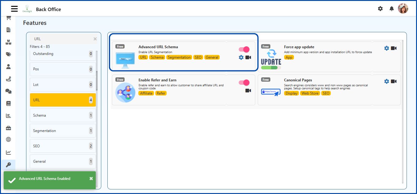 URL Features in O2VEND