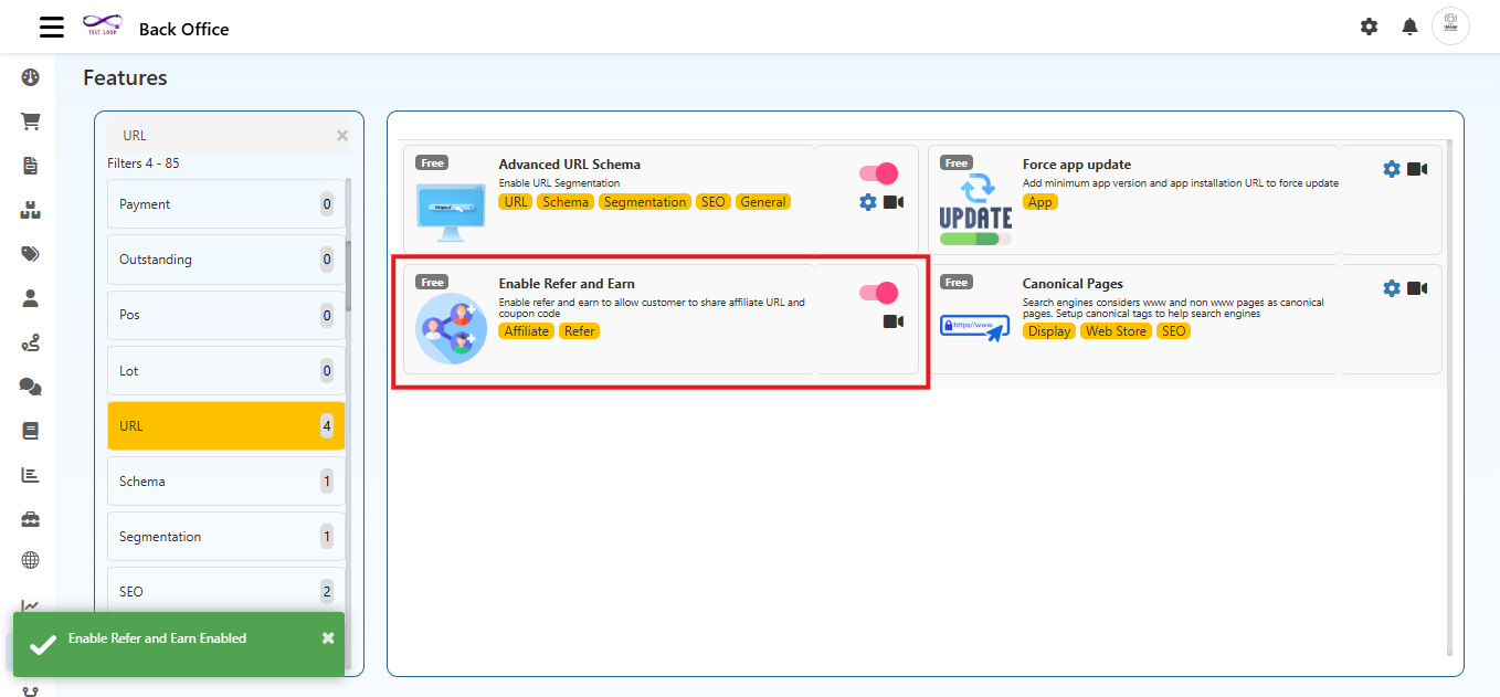 URL Features in O2VEND