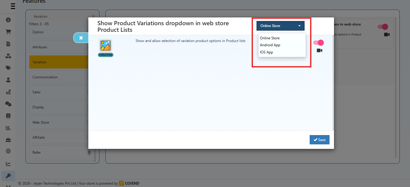 Show Product Variations Dropdown in Web Store Product Lists