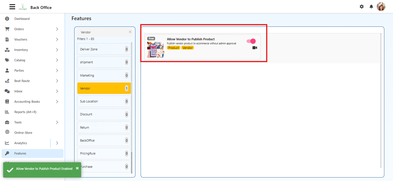 Allow Vendor to Publish Product