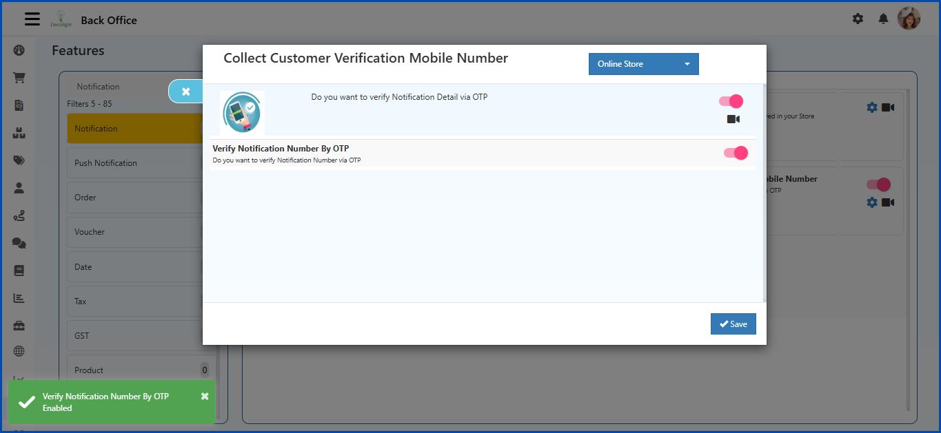 Notification Features in O2VEND