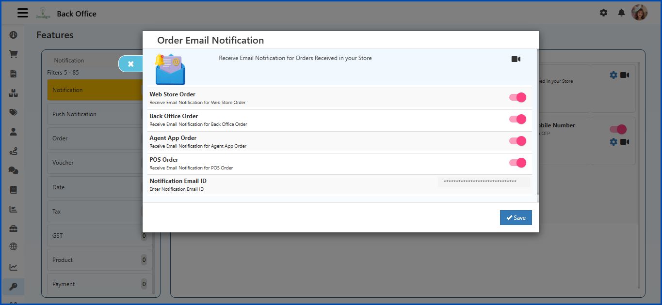 Notification Features in O2VEND