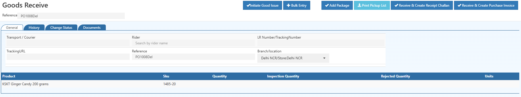 O2VEND Goods Receive (GRN) — Purchase Stock Inward Workflow