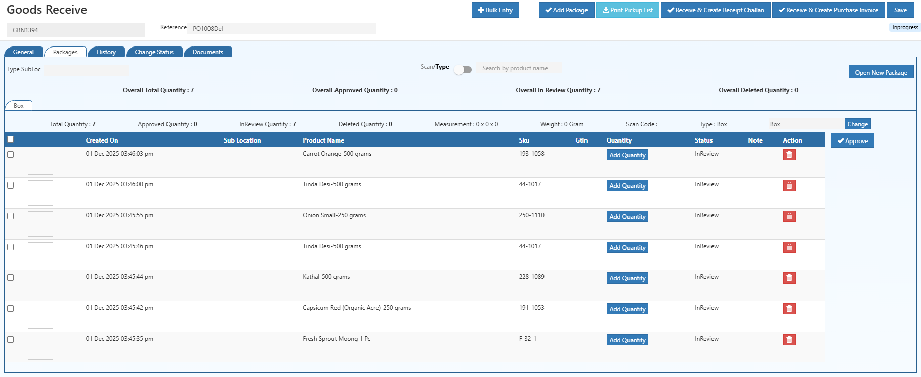 O2VEND Goods Receive (GRN) — Purchase Stock Inward Workflow