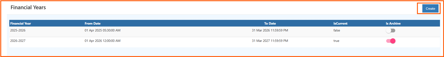 Financial Year Setup