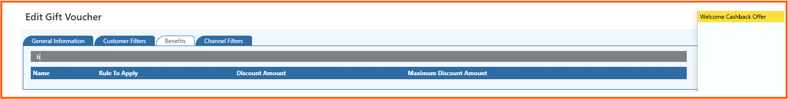 Gift Voucher print setup screen with template and code selection