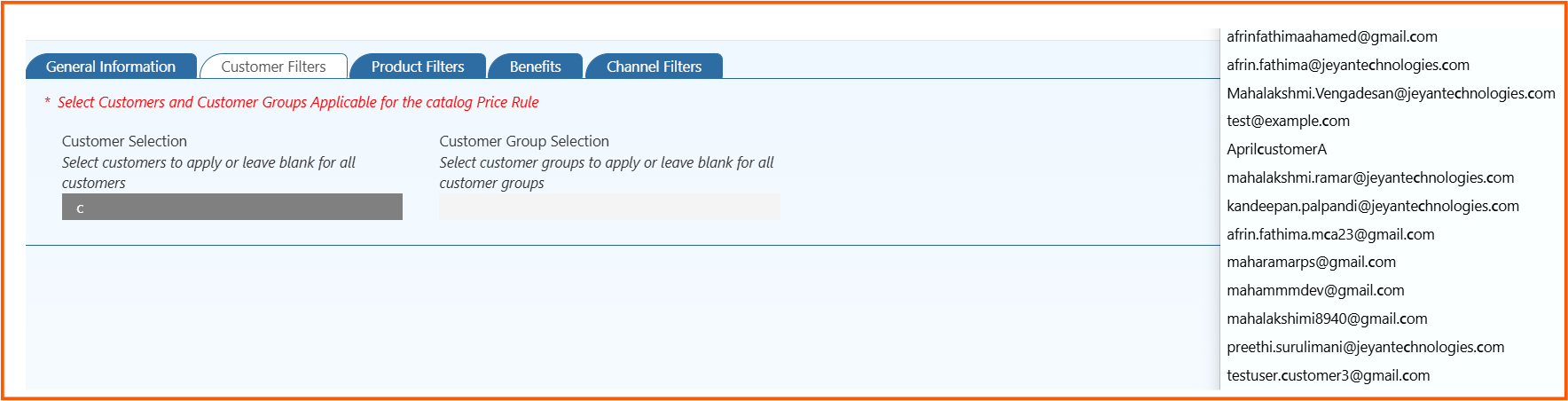 O2VEND Customer Filters Tab for targeting specific customers and customer groups