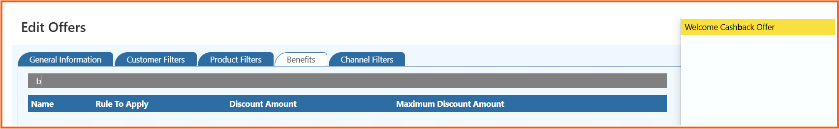 O2VEND Edit Offers Page showing offer summary table with name, rule to apply, discount amount, and maximum discount