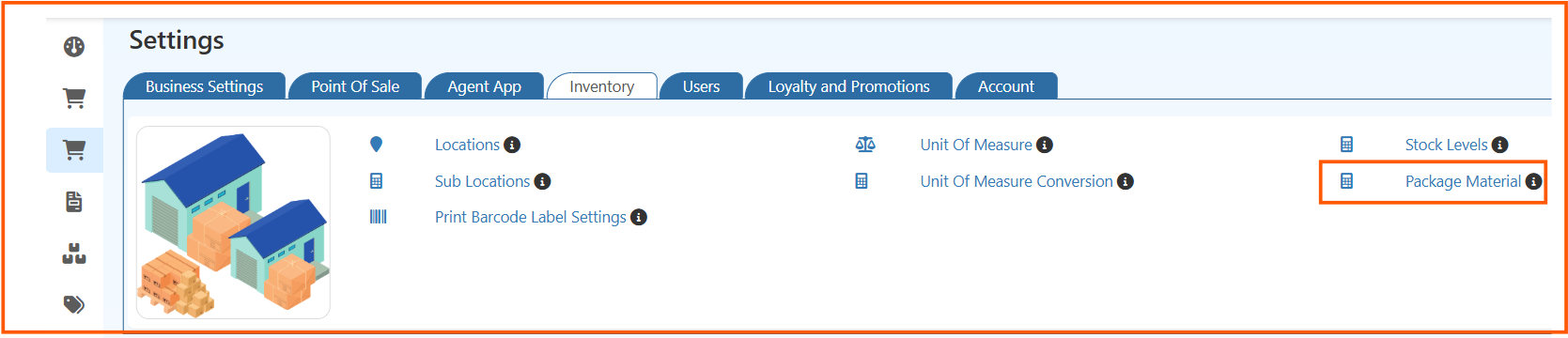 Inventory Settings - Package Material