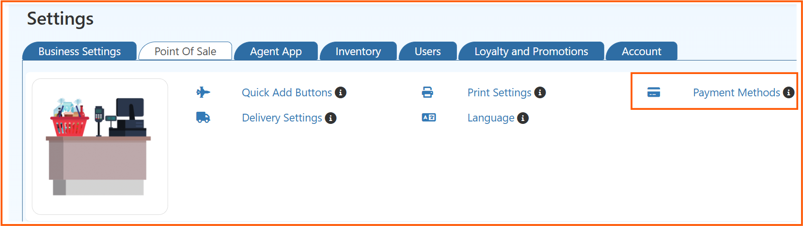 POS Payment Methods menu