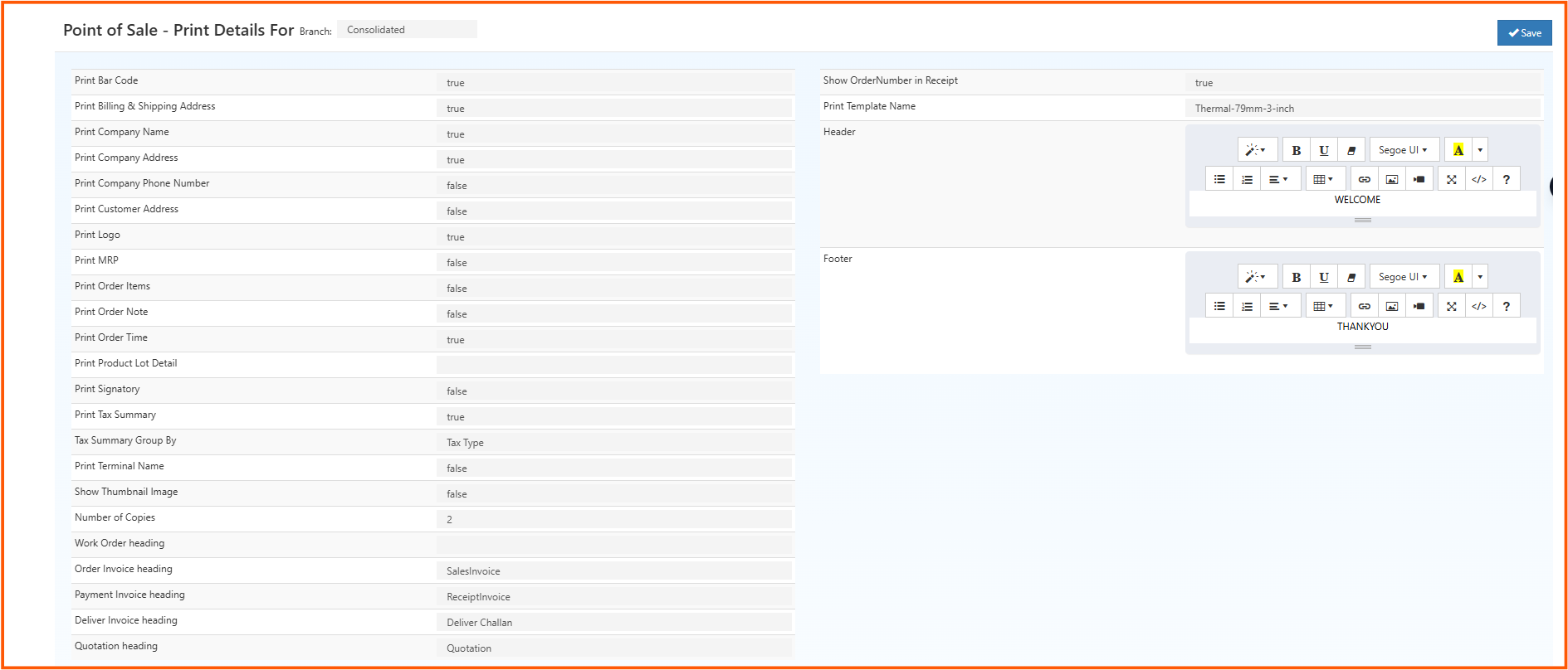 POS Print Details page