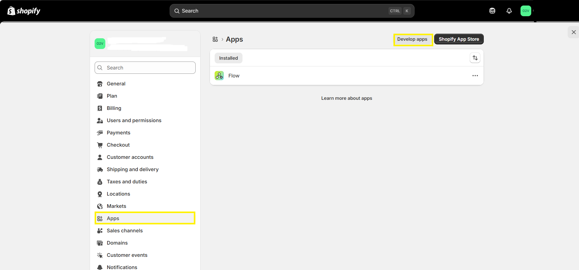 Shopify Develop Apps Section