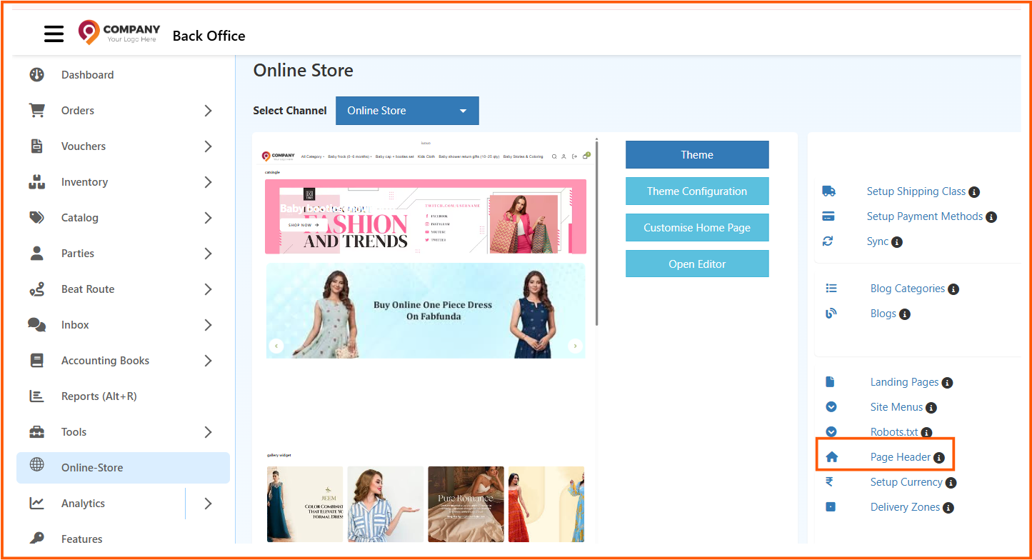 page header settings