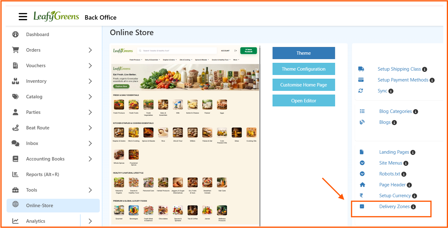 Open delivery zones from Online Store